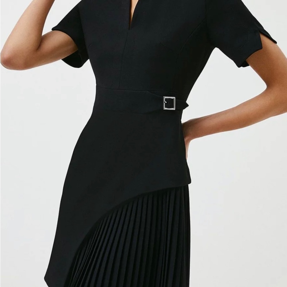 KAREN MILLEN Tailored Military Pleat Short Sleeve Mini Dress